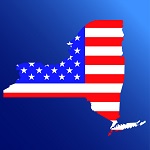 New York state map with American national flag New York state map with American national flag